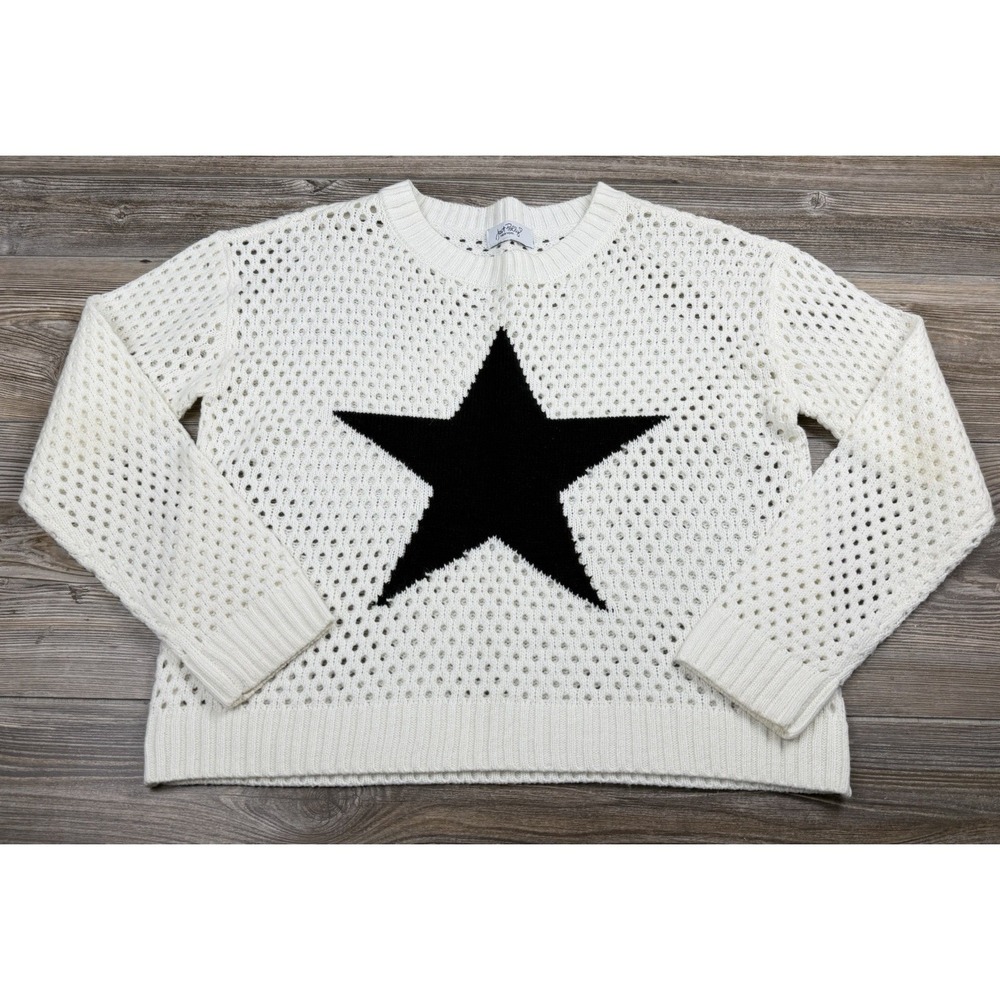 Just‎ Polly New York Pullover Sweater MED Star Graphic Open Knit Nautical Beachy